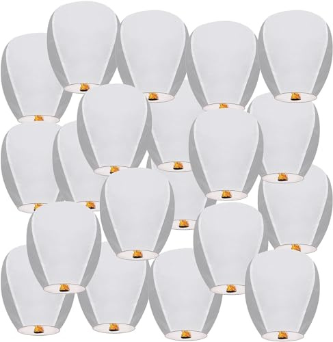 Faroles chinos blancos del cielo, 20 unidades, faroles de papel grandes para bodas, cumpleaños, conmemoración, Navidad (blanco)