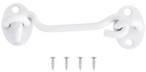 sourcing map 4 Inch Hook and Eye Latch, Barn Door Lock Privacy Hardware Stainless Steel Gate Lock for Window Cabin Hooks Sliding Door Bedroom Bathroom, White