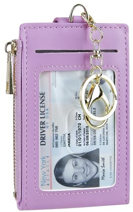 Cynure Damen & Herren Leder RFID Blocking Kartenhalter Slim Small Zipper Keychain Fronttasche Geldbörse mit 2 ID Fenster, 1-Plain Purple