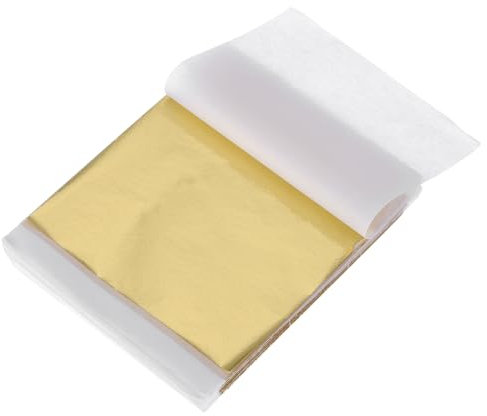 sourcing map 200 Pcs Gold Leaf Sheets 5.5 x 5.5 Imitation Gold Foil Sheets for Crafts,Picture Frames,Sculpture,Nails and DIY Arts Decoration,Champagne Gold