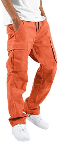 SRZYMJ Jogginghose Herren Boxershorts Baumwolle Fahrradhosen Für MTB Gepolstert Dicke Warme Jogginghose Herren Hose 3/4 Sommer Lange Thermounterhose Orange Frachthose Für Herren Lang L