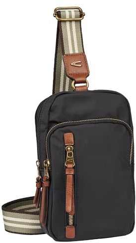 camel active Damen Umhängetasche mit gestreiftem Gewebeband Schwarz, Womenswear-M