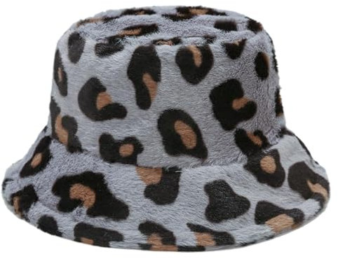 KRUIHAN Mütze Damen Winter Flauschige Leopardenmuster Fischermütze Fellmütze Damen Geschenke für Frauen,Grau