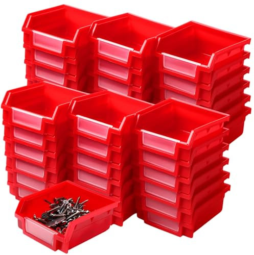 Tioncy 36 Pack Plastic Storage Bins Space Saving Stackable Organizer Bins Garage Organizer Bins Parts Storage Bins Heavy Duty Organizer Hanging Containers Caddy Basket for Closet Office Craft