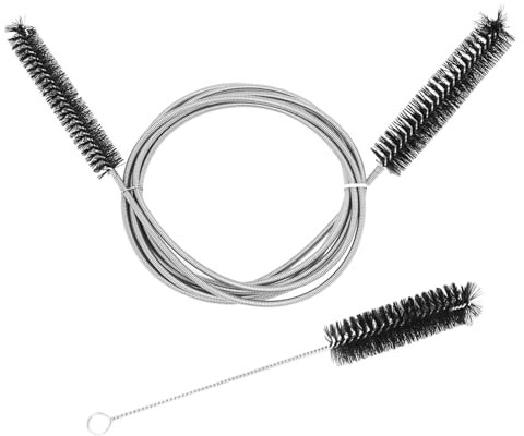 QWORK® Cepillo Limpieza, 200 cm Cepillo de Limpieza de mangueras Acero Inoxidable con Dos Cabezales de Cepillo, para mangueras, tuberías de Agua, grifos