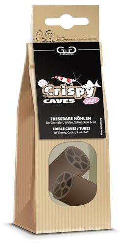 GlasGarten Crispy Caves | Größe Baby / 2 STK. – fressbare Höhlen für Ziergarnelen, 2in1 = Versteck & Futterplatz, reich an Ballaststoffen mit Holzfasern & Walnussblättern