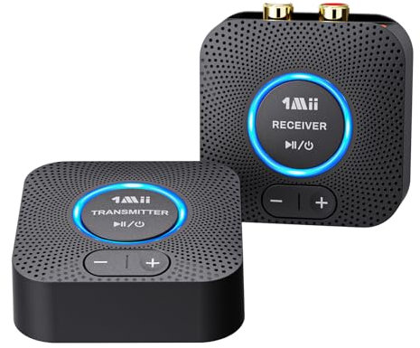 1Mii 2.4Ghz Wireless Audio Transmitter Receiver for TV, 25ms Low Delay Wireless Adapter Set from TV/PC to Active Bookshelf Speakers/Stereo/Subwoofer/CD, RCA/AUX Port,Long Range 80m Outdoor(AUDIO ONLY)