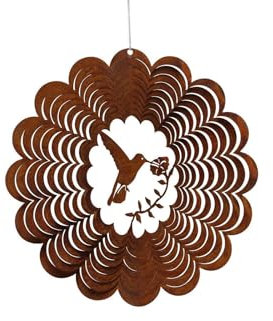 Der-Porzellan-Laden Windspiel Garten Kolibri, aus Metall mit Edelrost, 22 x 22 cm, dekoratives Outdoor Hänge-Element für Frühling & Sommer, ideal für Deinen Garten