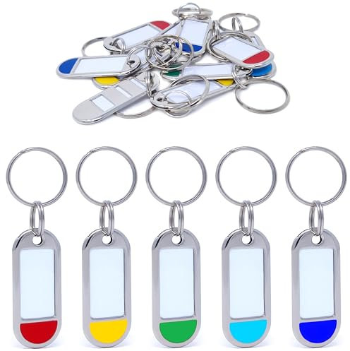Porte-clés en métal avec étiquette inscriptible - 10 pcs - Extrêmement solide - Pour marquer les clés, les animaux, les bagages au bureau ou à la maison - 5 couleurs (10)