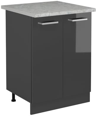 Vicco Küchenunterschrank R-Line, Küchenkommode, Anthrazit Hochglanz, 60 cm AP Marmor