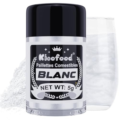 Paillettes Comestibles - Kicofood 5g Paillettes Alimentaires Comestibles, Paillette Alimentaire, Colorant Alimentaire Paillettes for Cocktails Décoration de Gâteaux Chocolats (Blanc)