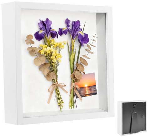 3D Bilderrahmen zum Befüllen 3 cm Tiefe 20x20 cm Tiefe mit transparenter Acrylplatte Holzrahmen Hochzeit Blumenstrauß Hochzeit Weiß