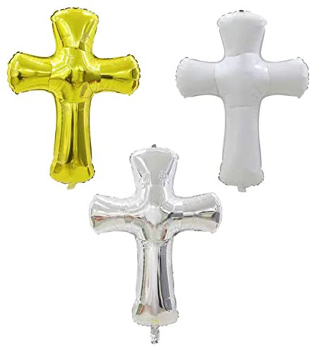 FUNNETOYU 3stücke Kreuz-folienballons Waschungen Und Feiern Weiße Silberne Goldene Kreuz-ballons Für Partys Taufen Und Festliche Dekorationen