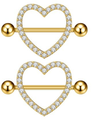 IMINI 14G Kristall Herz Nipplerings Barbells - Hypoallergen Zirkonia Körperschmuck für Frauen Nipple Shield Ringe Piercing Geschenk, M, Kupfer, Zirkonia