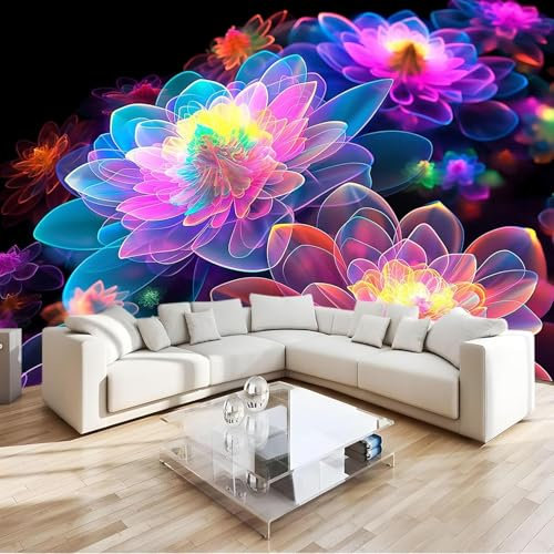 SPECUFX Photo Wallpaper, Neon Rainbow Colour, 3D Floral Pattern, 3D Non-Woven Wallpaper, Modern Wallpaper, Living Room, Bedroom, Children's Room, Office, Hallway Wall Decoration 100x70cm