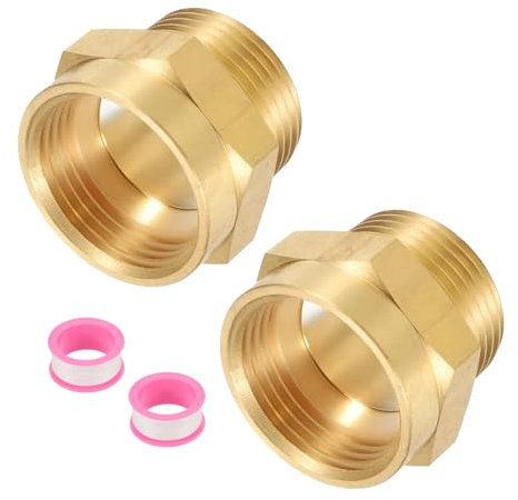 QUARKZMAN 2 Pezzi Raccordo Tubo Ottone, 1 G Femmina×1 NPT Maschio Raccordo Tubo Nipplo Esagonale in Ottone, Connettore Raccordo Tubo Femmina 1 a 1 con PTFE e Guarnizioni, Tonalità Oro