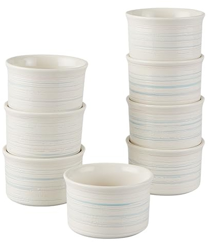 Pyrex 8-Piece, 6oz Ceramic Ramekin Nonstick Bakeware Set | Lead and cadmium free, preheated oven safe, nonstick souffle oven pans, for baking, roasting, steaming