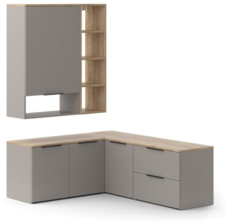 Vicco Wohnwand Wido Greige | 5 Teile, kombinierbar mit weiteren Elementen der Wido-Serie