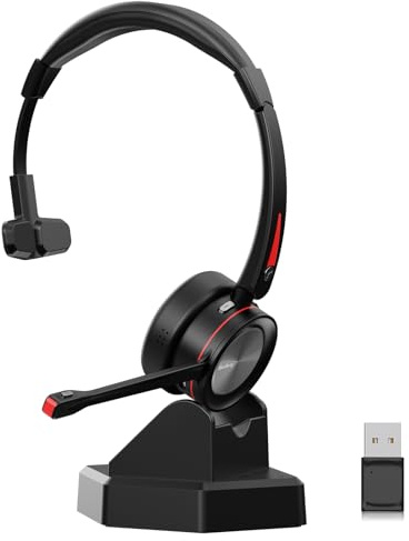 Beebang Headset with Microphone Bluetooth for PC, Wireless Headset with Mic Noise Canceling, 40 Hrs Working Time, With USB Adapter for Work Laptop Teams Business Meeting