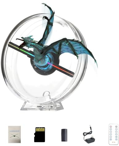 Ventilateur hologramme 3D, projecteur de 14 cm avec couvercle rotatif et télécommande, LED HD avec bibliothèque vidéo 700, holographique pour Halloween, Noël