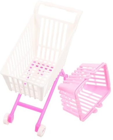 Kleiner Einkaufswagen Modell 16cm aus Kunststoff für Zuhause und Spiel | Griff und 4 Rollen, Sorgfältig Gearbeitete Oberfläche, 1 Satz für Kosmetik, Makeup und Deko Zufällige Farbe