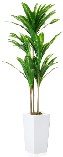 Garvee Planta Artificial Drácena 147cm - Decoración Moderna con Maceta Blanca Alta - Árbol Falso Realista de Interior para Salón, Oficina