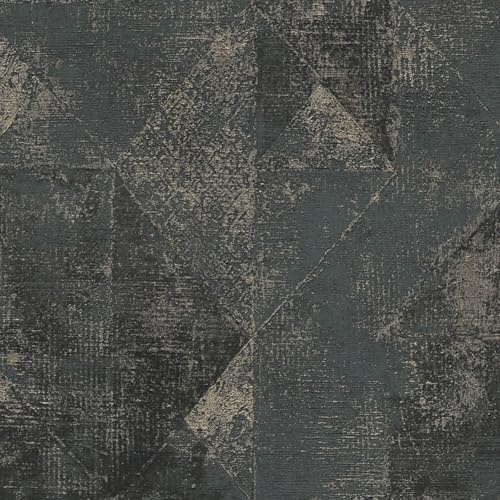 Profhome Used Look Tapete 389767-GU heißgeprägte Vliestapete schwarz anthrazit-grau perl-gold platin 0,53 m x 10,05 m = 5,33 m2