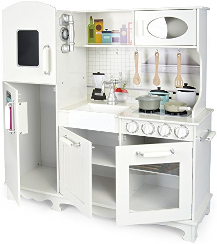 Leomark Cuisine Grande Vintage Cuisine en Bois Jeu d'imitation Cuisine avec Accessoires, Bon appétit Tableau Cuisinière Éducatif Chef Neuf Cuisine Dimension du Jouet: 96x33x102 cm (L/P/H)