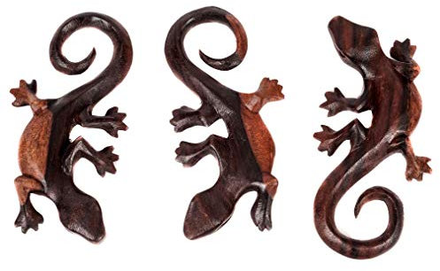 Glücks Gecko Holz Deko ROONY 14 cm Rustikaler Gecko Dekofigur Vintage Handarbeit aus Holz