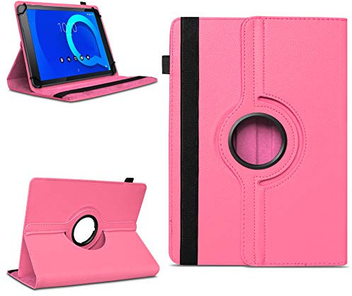 NAUC Tablet Schutzhülle kompatibel für Alcatel 1T 10 Hülle Tasche aus Kunstleder Standfunktion 360° Drehbar Cover Universal Case, Farben:Pink