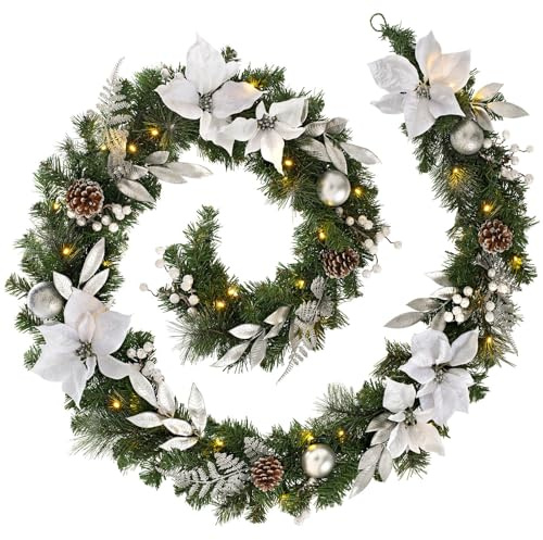 Pre-Lit Decorated Christmas Garland with 40 LED Lights