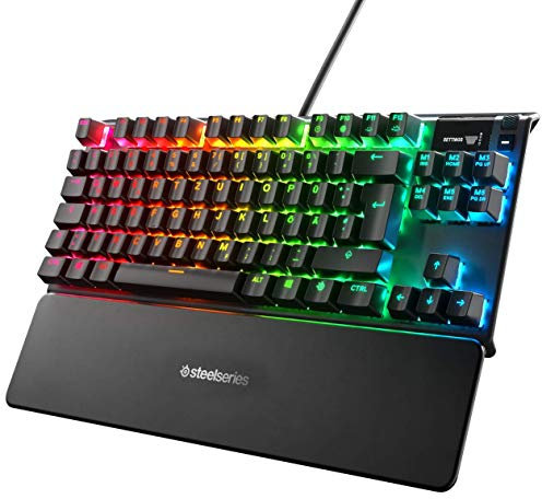 SteelSeries Apex 7 TKL (Compacto) - Teclado mecánico para gaming – Smart Display OLED – Retroiluminación LED RGB - Interruptores rojo - Teclado alemana (QWERTZ)