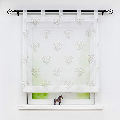 Joyswahl Voile Raffrollo Transparente Raffgardine mit Herzen Muster »Suse« Schals mit Schlaufen Fenster Vorhänge BxH 140x140cm Sand 1er Pack