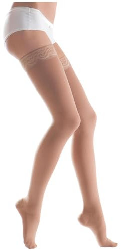 Lauma Medical, 23-32 mmHg Medizinische Kompressionsstrümpfe Klasse 2 mit Spitzenstreifen, Krampfadern, häufige Schwellungen in den Beinen, Schmerzen in Waden und Füßen (Beige, XXL-Größe, Kurz)