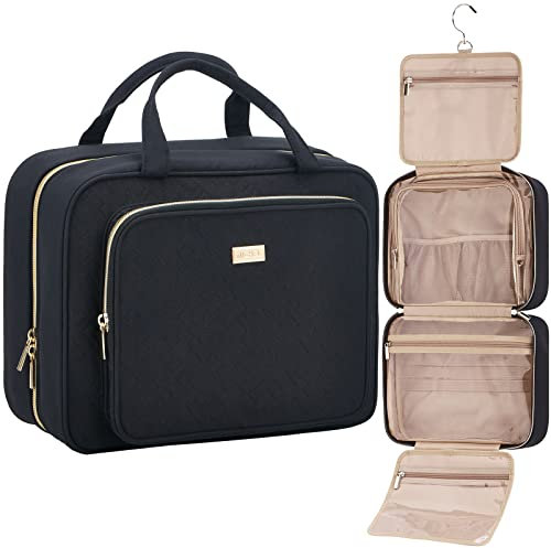 NISHEL Trousse de Toilette Grande Taille pour Femme, Organisateur de Voyage Essentiels, Trousse de Maquillage à Suspendre pour Accessoires, cosmétiques, Articles de Toilette, Noir, Style 1, Élégant