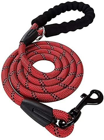 Reflective Dog Rope Lead With Padded Handle - Multiple Size & Colour Options (Lightweight - 1.5m Length, Red)