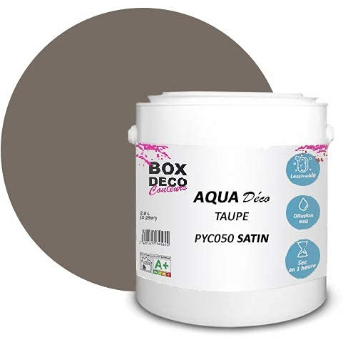 BOX DECO COULEURS Peinture murale acrylique aspect satin Aqua Déco - 2,5 L, Marron Taupe