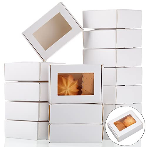 Zonon 30 Stück Seifenschachteln für hausgemachte Verpackungen, Mini-Kraft-Leckerli-Boxen mit Fenster für Bäckerei, Süßigkeiten, Seife, Geschenkverpackung, 9,4 x 6,6 x 3,5 cm, Weiß