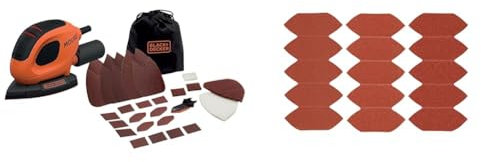 BLACK+DECKER BEW230BCA-QS, Levigatrice con 10 Accessori & STANLEY STA32477-XJ 15 Fogli di Carta abrasiva per punti di dettaglio Grana mista