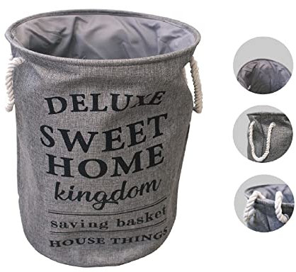 Cesto Portabiancheria con Manici, Cesto Biancheria Sporca con Lacci di Chiusura, Sacco Portaoggetti Pieghevole, in Tessuto, Capacità 60L