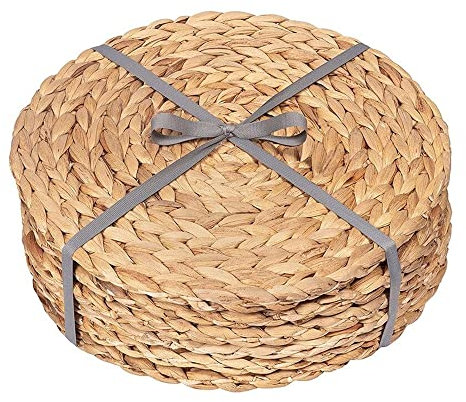 Pack of 6 Luxury Quality Woven Wicker Table Place Mats, Round Placemats for Dining Table, Handmade Natural Water Hyacinth, Heat Resistant Non-Slip Weave Placemats (Round - 30cm)