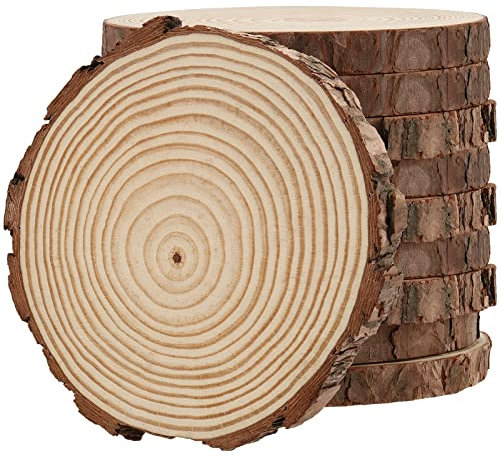 MUKLEI Lot de 10 tranches de bois naturel de 18 à 20 cm, sans trou, rondelles en bois brut pour arts, loisirs créatifs, décorations de Noël, décoration de mariage, dessous de verre en bois