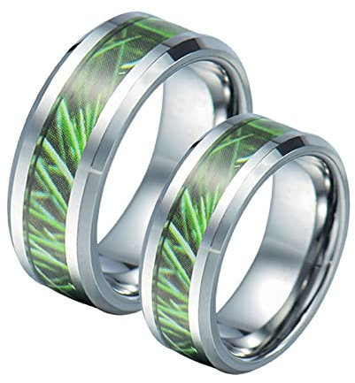 Homxi Paar Ringe mit Gravur,Eheringe Set Edelstahl 8MM Grün Silber Ring mit Rund Hochzeit Paar Ringe Damen 52 (16.6) + Herren 67 (21.3)