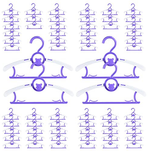 Paquete de 60 perchas de plástico para armario de niños, perchas de ahorro de espacio, antideslizantes, extensibles, para bebé, para guardería, perchas de ropa resistentes a granel, color morado