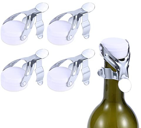 Roselee Bottle Stoppers – Pack of 4 Champagne Stoppers with Lever, White Wine Stopper Wine Bottle Stopper for Wine Collection, Champagne, Glass Bottles, Sparkling Wine