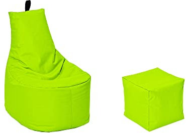MILLINDABAG Modern Sitzsack für Kinder und Erwachsene Sessel Kissen In & Outdoor Gaminggeignet & bereits gefüllt Sitzkissen Bodenkissen (Kiwi, XXL - Durchmesser 78 cm mit Hocker)