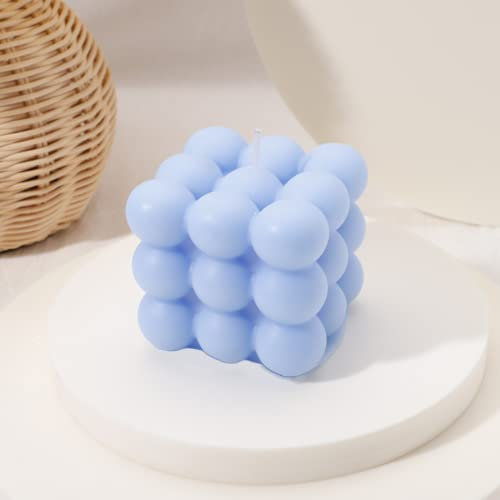 Bubble Kerze | natürlich und wohlriechend Handmade Kerzen | 100% vegane Kerzen | Nachhaltige Deko Kerzen Aus Natürlichem Sojawachs | Boho Deko | 6 x 6 x 6 cm (Blau, 1)