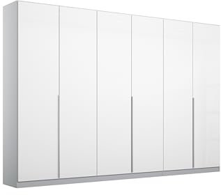 Rauch Möbel Alabama Drehtürenschrank Schrank Kleiderschrank Weiss Hochglanz, Seidengrau, 6-türig, Inklusive Zubehörpaket Premium, 3 Kleiderstangen, 6 Einlegeböden, 3 Schubkästen, BxHxT 271x210x54 cm
