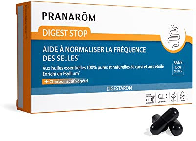 PRANARÔM - Digestarom - Digest Stop - Normalise La Fréquence Des Selles - Huiles Essentielles De Carvi Et Anis Etoilé 100% Pures et Naturelles - Charbon Actif Végétal - Vegan - 20 Gélules
