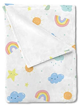 MYSLC Babydecke Kinder Decke Kuscheldecke Regenbogen Wolke Sonne Sterne Wohndecke Tagesdecke Krabbeldecke Flanell Wolldecke für Baby Shower Geburtstag 127x150 cm
